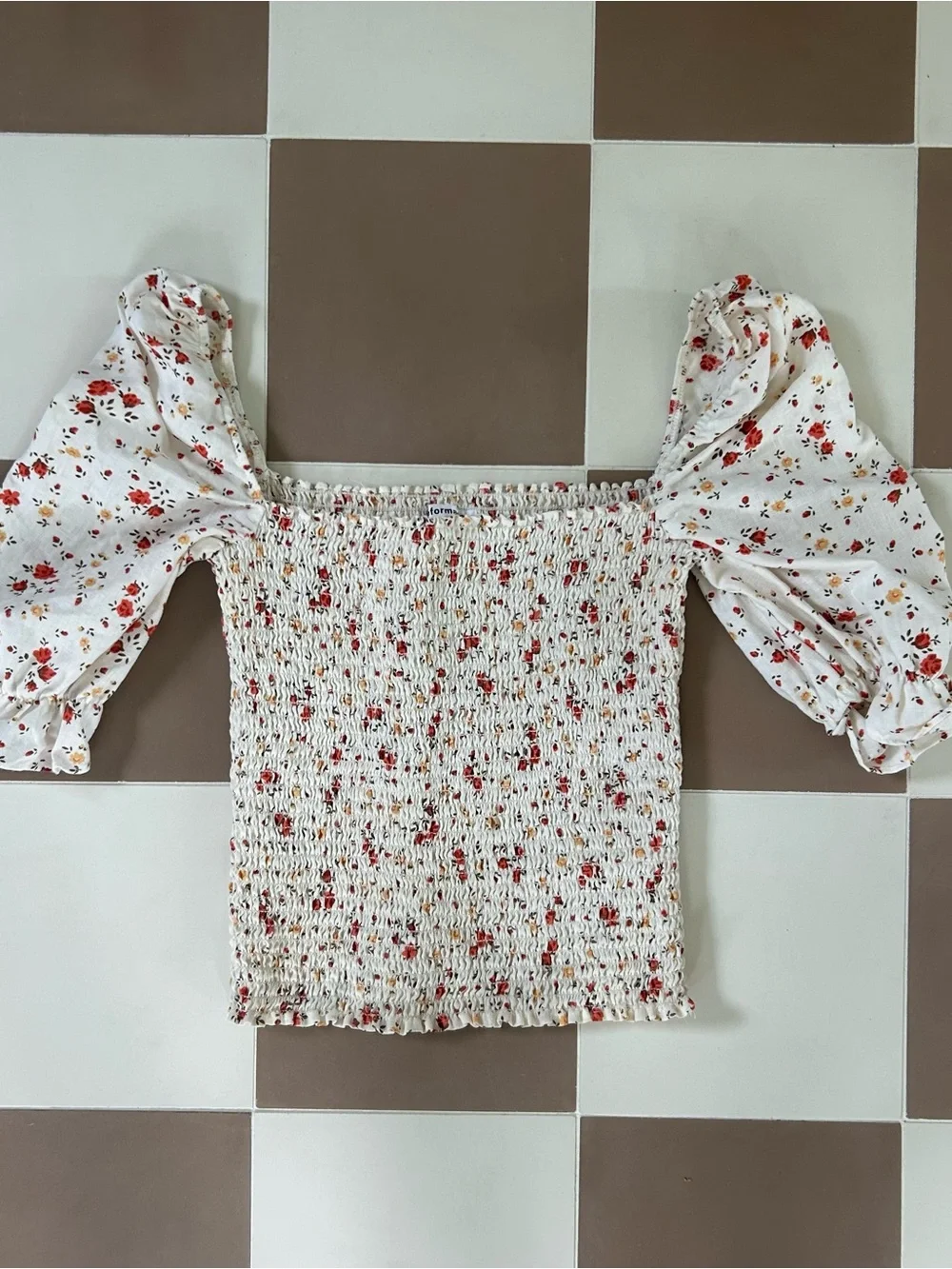 Reformation Clementine Floral Smocked Linen Top Puff Sleeve S